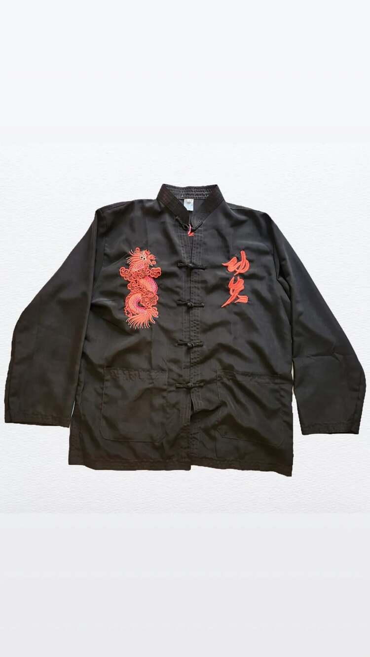 MIMI Vintage Mandarin Collar Dragon Embroidered Kung Fu shirt medium